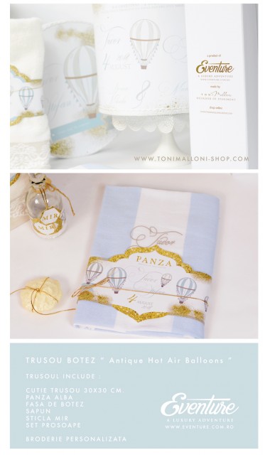 Trusou de botez pentru baieti cu baloane de aer cald, Glam Journey 8